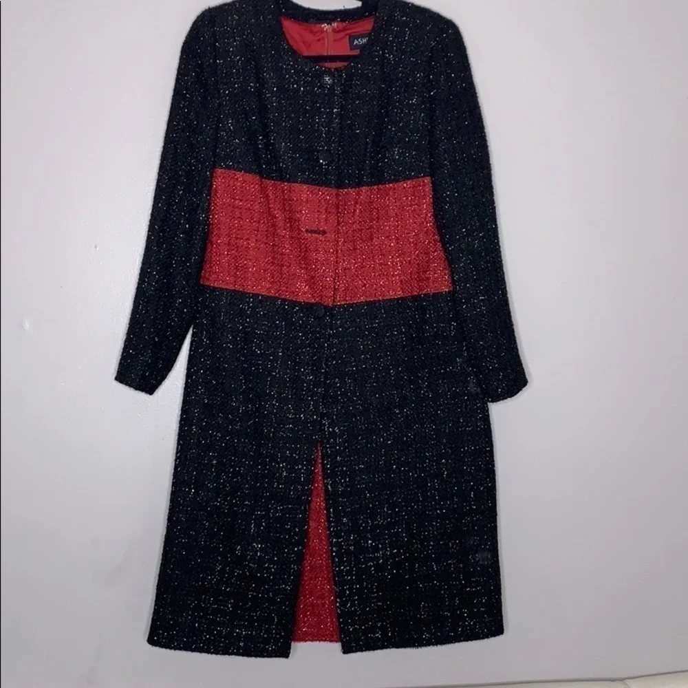 Ashro Tweed Color blocked Overcoat & Matching Dress women’s Size 6 medium set